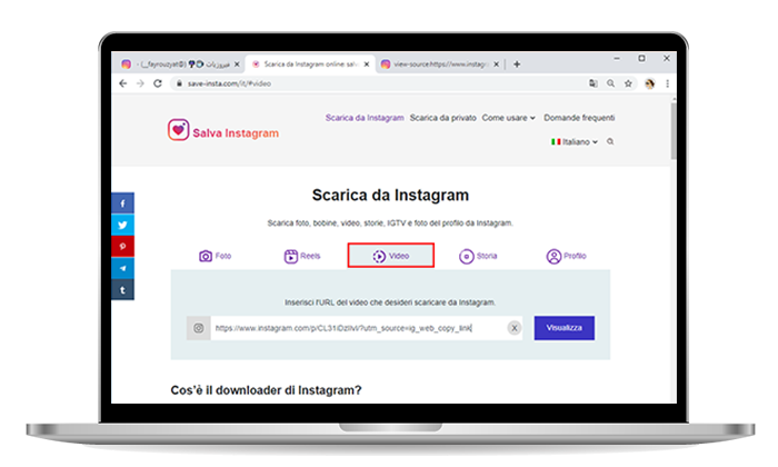 Salva i video di Instagram online