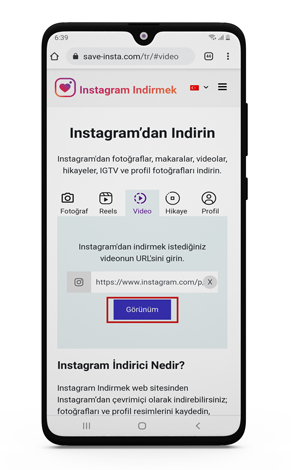 android'de instagram videolarını indirin