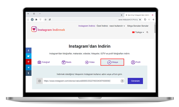instagram hikayelerini bilgisayara indirin