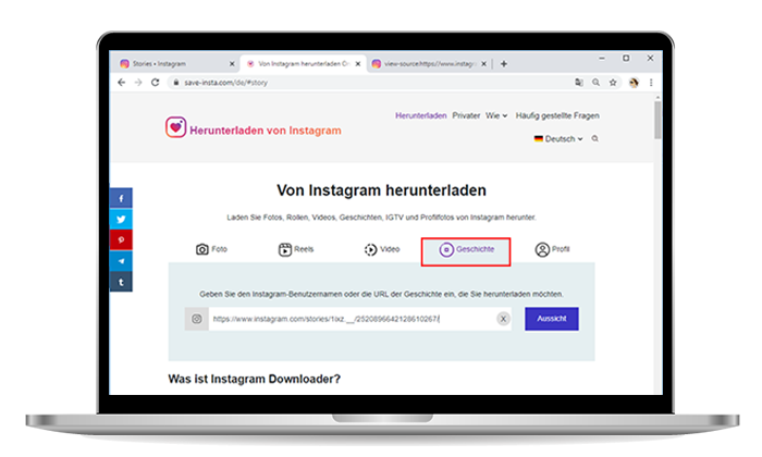 Instagram Story herunterladen website pc