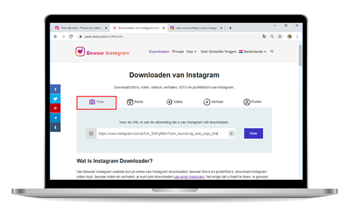 Bewaar foto's van Instagram naar computer