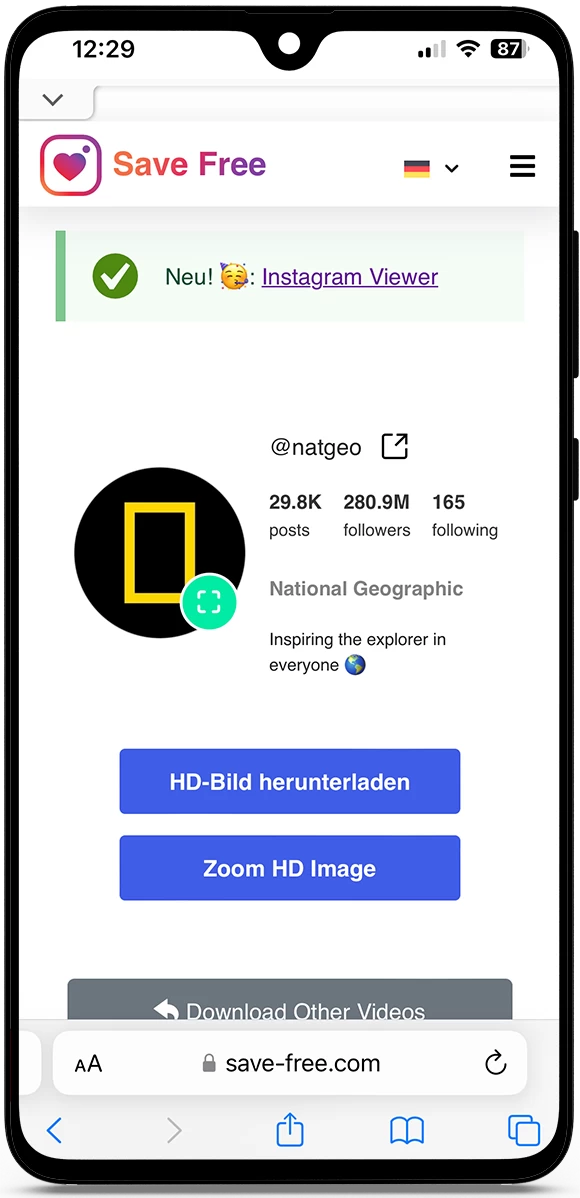 InstaZoom Instagram Profilbild Vergrößern insta zoom