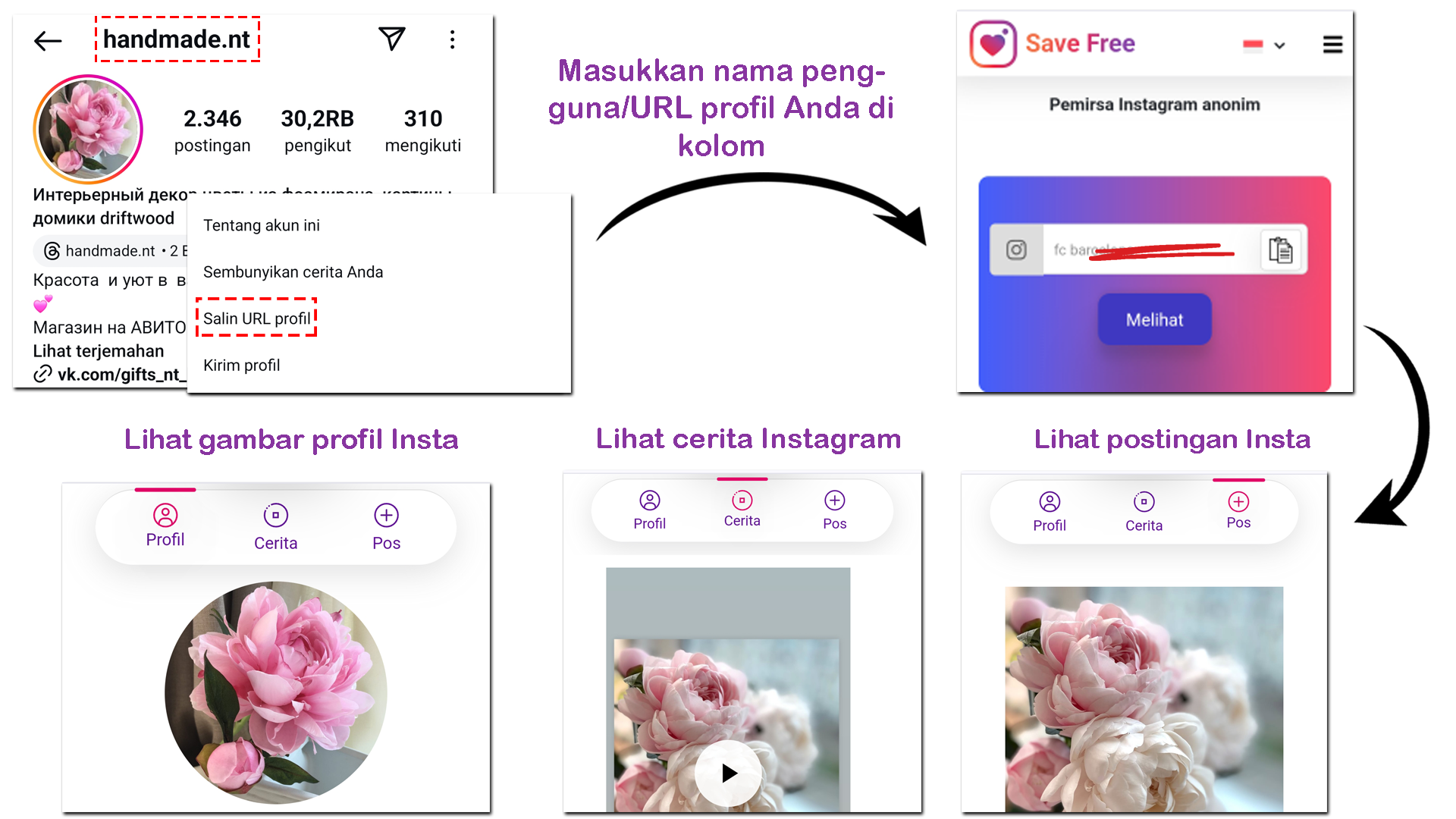 Lihat profil dan cerita Instagram